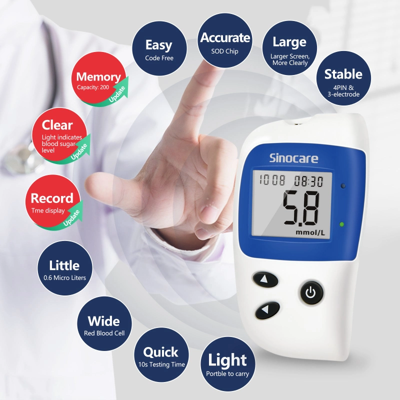 Sinocare Factory OEM ODM Digital Hospital Medical Equipment China 8 Seconds Blood Glucose Monitor for The Diabetic